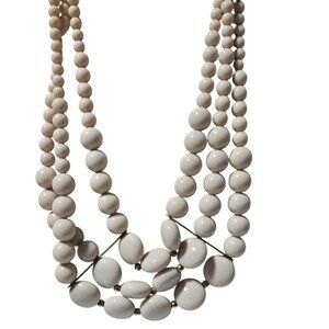 Vintage 3 Strand White Beaded Necklace Elegant Retro Classic Fashion Jewelry